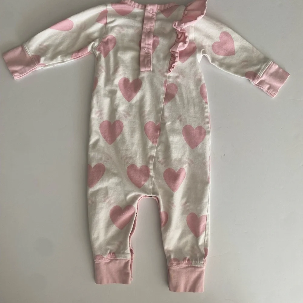 Monica & Andy Pink Heart Kids One Piece Jumper Ruffle Detailing 6-9months